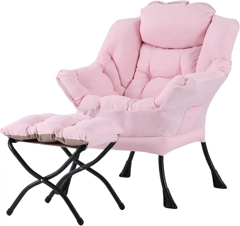 Welnow Compact Lazy Chair with Ottoman  Dark Grey Accent Armchair with Side Pocket & Footrest