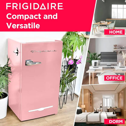 Frigidaire Retro 3.2 Cu. Ft. Pink Coral Bar Fridge with Side Bottle Opener  Compact & Stylish