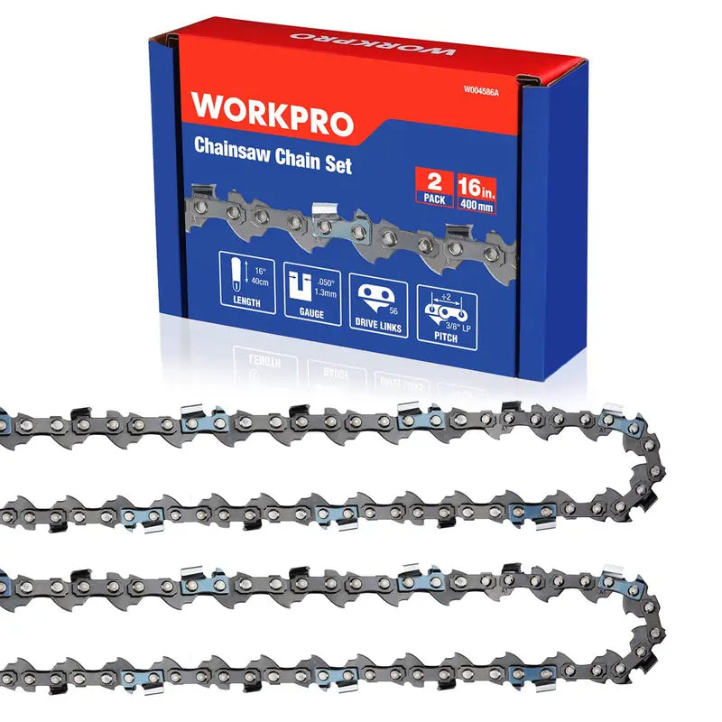 WORKPRO 16-Inch Chainsaw Chain  2-Pack, 3/8″ Pitch, 56 Drive Links Compatible with Standard Saw Models