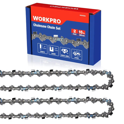 WORKPRO 16-Inch Chainsaw Chain  2-Pack, 3/8″ Pitch, 56 Drive Links Compatible with Standard Saw Models