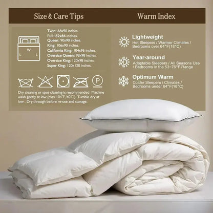 Organic Down Duvet  Queen Size, 100% Cotton Cover, Hypoallergenic & Cloud-Like Fill