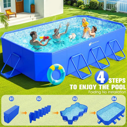 Large Foldable Hard-Shell Swimming Pool  Collapsible Backyard Pool for Kids & Adults (115″ x 66″ x 20″)