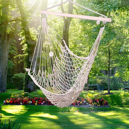 ONCLOUD Macramé Hammock Chair with Steel Spreader Bar  Indoor/Outdoor Hanging Swing Seat, 550 LB Capacity, Dual Cushions (Black)