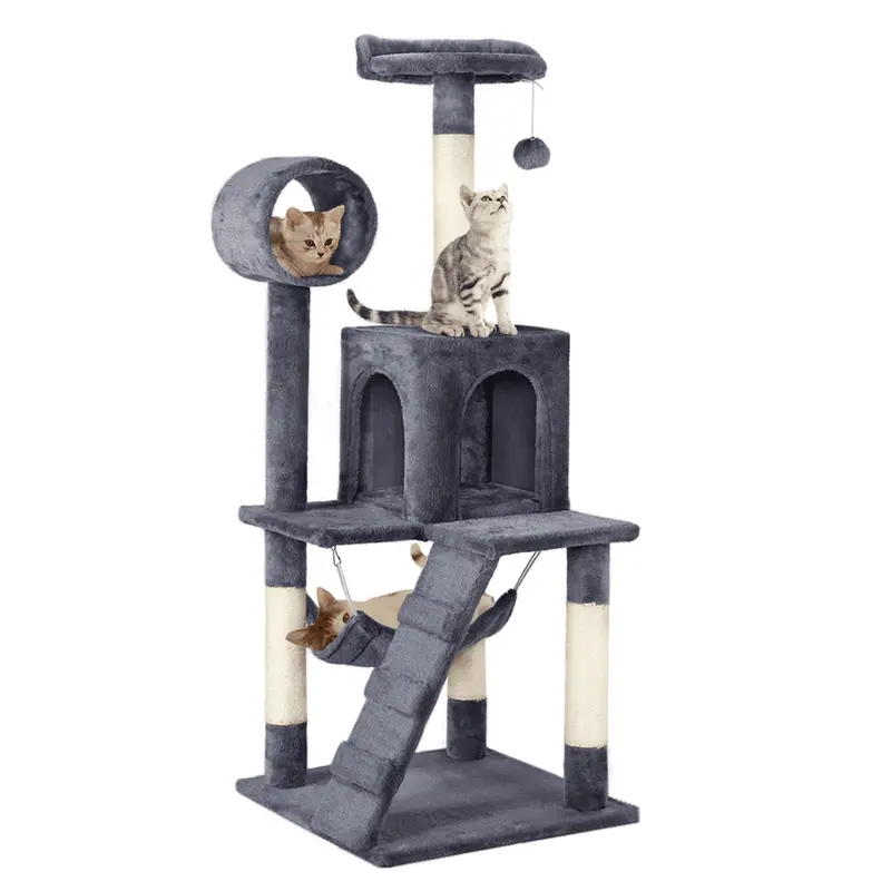 Yaheetech 51-in Cat Tree and Condo Scratching Post Tower, Gray