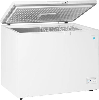 10 Cu Ft White Chest Freezer  Garage-Ready, Operates from 0°F to 110°F, Energy-Efficient Storage Solution