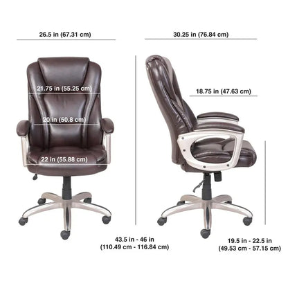 Serta Heavy-Duty Brown Leather Office Chair with Memory Foam &amp; 350 lb Capacity