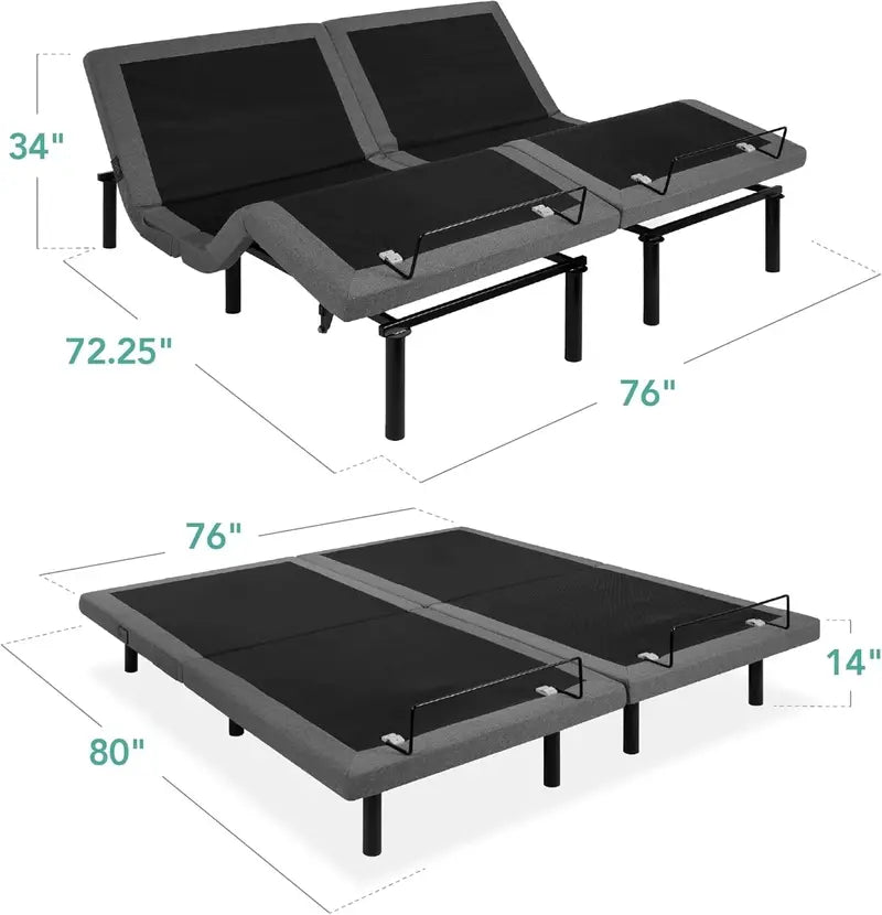 Electric Twin XL Adjustable Bed Frame  Ergonomic Base with Wireless Remote, Massage, Nightlight & Dual USB Ports