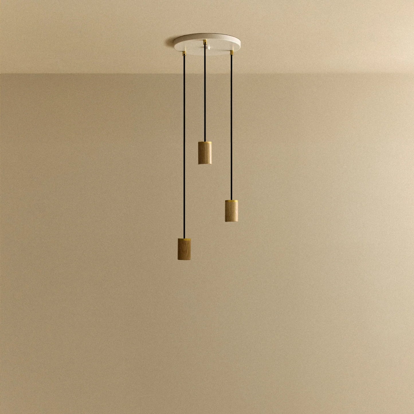 Triple Pendant in Oak - White Canopy