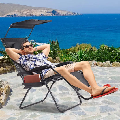 Wide Zero-Gravity Reclining Lounge Chair with Canopy Shade for Outdoor Relaxation