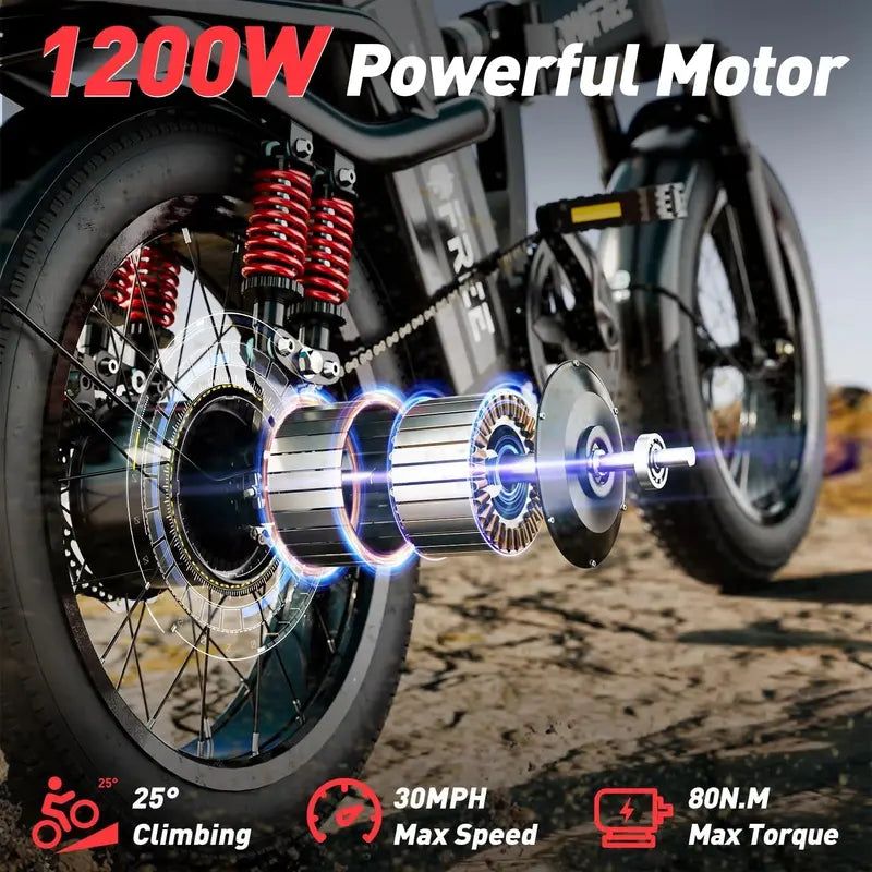Tomofree T1 1200W High-Speed Folding E-Bike  31 MPH, 48V 20Ah, 16×3″ Snow Tires, LED Display, 330 lb Load Capacity