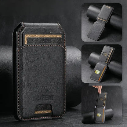 Luxury Brown Leather Magnetic Card Holder Wallet for iPhone