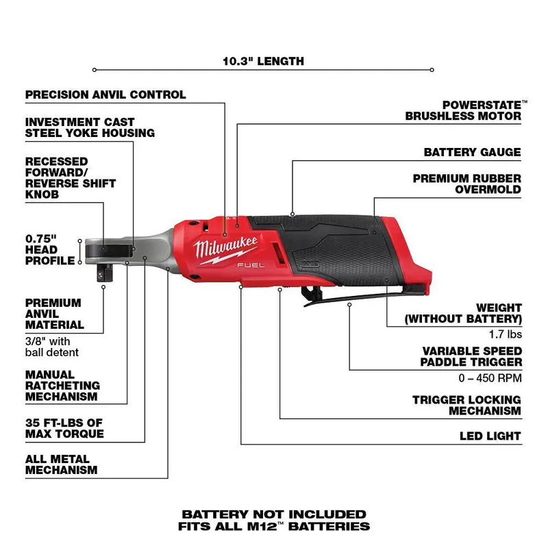 M12 FUEL 12V Lithium-Ion Brushless 3/8 in. High Speed Ratchet w/ Extended Reach