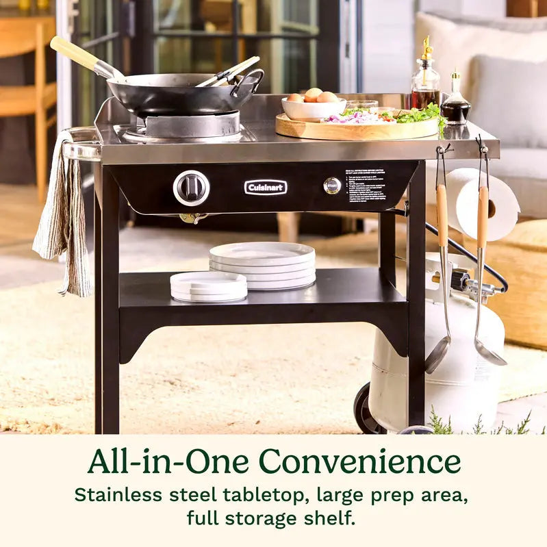 Cuisinart Outdoor Wok Station  50,000 BTU Propane Burner with Prep Table & 14″ Carbon Steel Wok