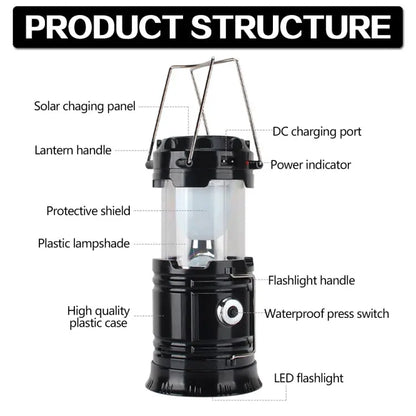 Expandable Solar LED Tent Light  Rechargeable Camping Lantern with USB Power Output