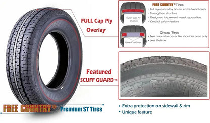 Heavy-Duty ST205/75R15 Trailer Tire Set (4)  10-Ply Load Range E with Scuff Guard