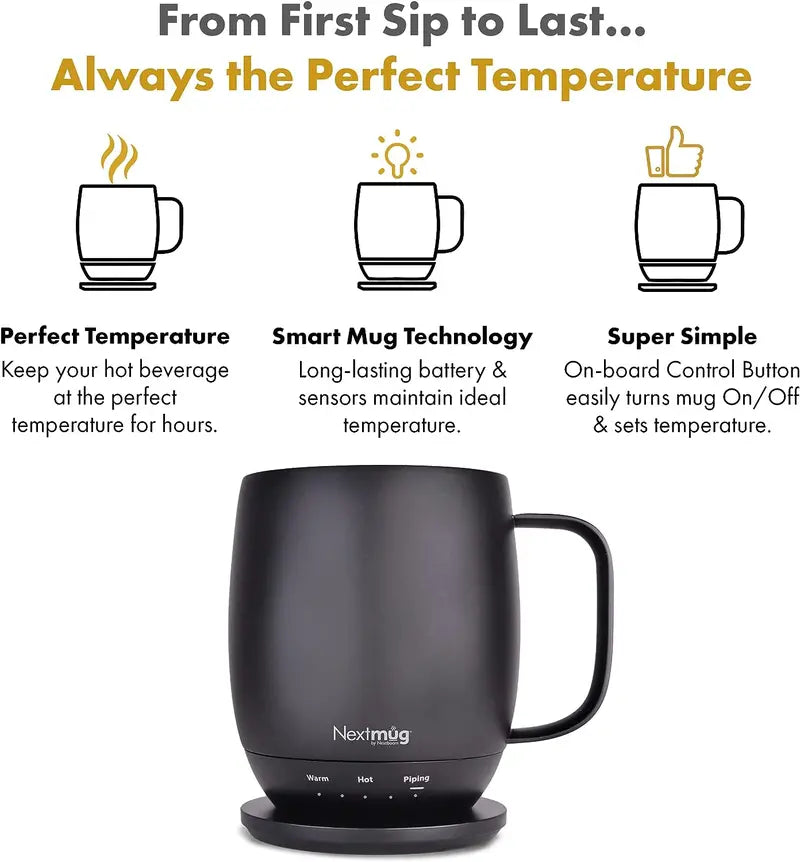 Nextmug 14 oz. Temperature-Controlled, Self-Heating Coffee Mug  Black
