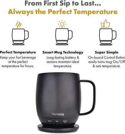 Nextmug 14 oz. Temperature-Controlled, Self-Heating Coffee Mug  Black
