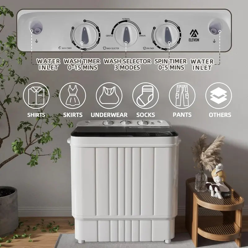 Portable Washing Machine  Twin Tub 17.6lbs, 11lbs Washer & 6.6lbs Spinner with Drain Pump for Apartments, Dorms, RVs