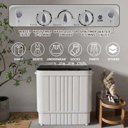 Portable Washing Machine  Twin Tub 17.6lbs, 11lbs Washer & 6.6lbs Spinner with Drain Pump for Apartments, Dorms, RVs