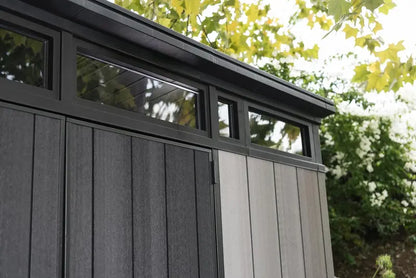 Keter Artisan 11′ x 7′ Modern Resin Storage Shed  Grey & Black, Ideal for Patio Furniture & Garden Gear