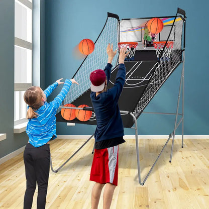 Dual-Player Basketball Arcade Cabinet  Foldable Home Game Machine with Score Tracking