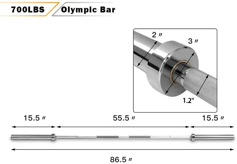 7-Foot Solid Olympic Barbell  Rated for 7001000 lbs, Compatible with 2-Inch Plates