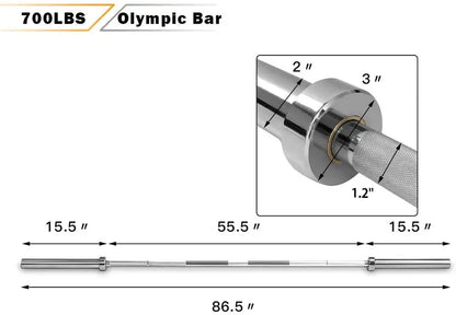 7-Foot Solid Olympic Barbell  Rated for 7001000 lbs, Compatible with 2-Inch Plates