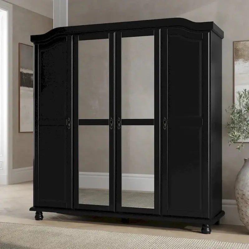 Kyle Armoire by Palace Imports  Handcrafted 4-Door Solid Wood Wardrobe with Optional Mirrored Panels