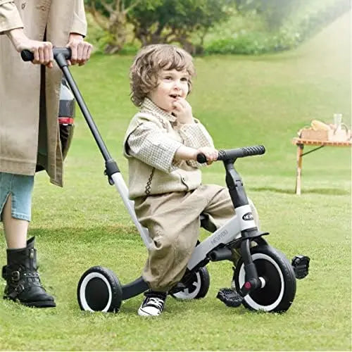 NewYoo 4-in-1 Toddler Tricycle for 1-3 Year Olds  Balance Bike with Parent Handle & Removable Pedals  White TR007