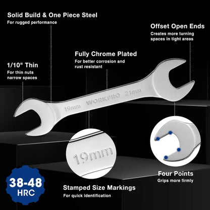 WORKPRO 7-Piece Metric Super-Thin Combination Wrench Set with Roll-Up Pouch