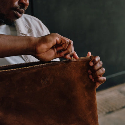 Suede Flight Folio - Tobacco Brown