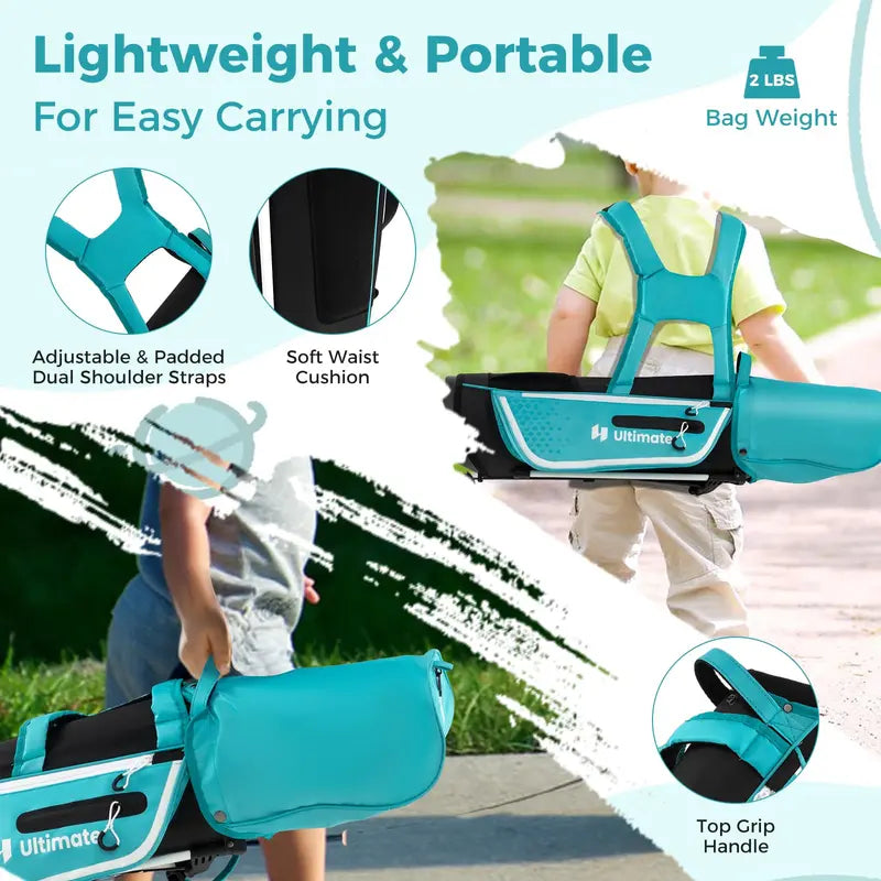 Junior Right-Handed Golf Club Set for Kids Including Stand Bag & Weatherproof Rain Hood