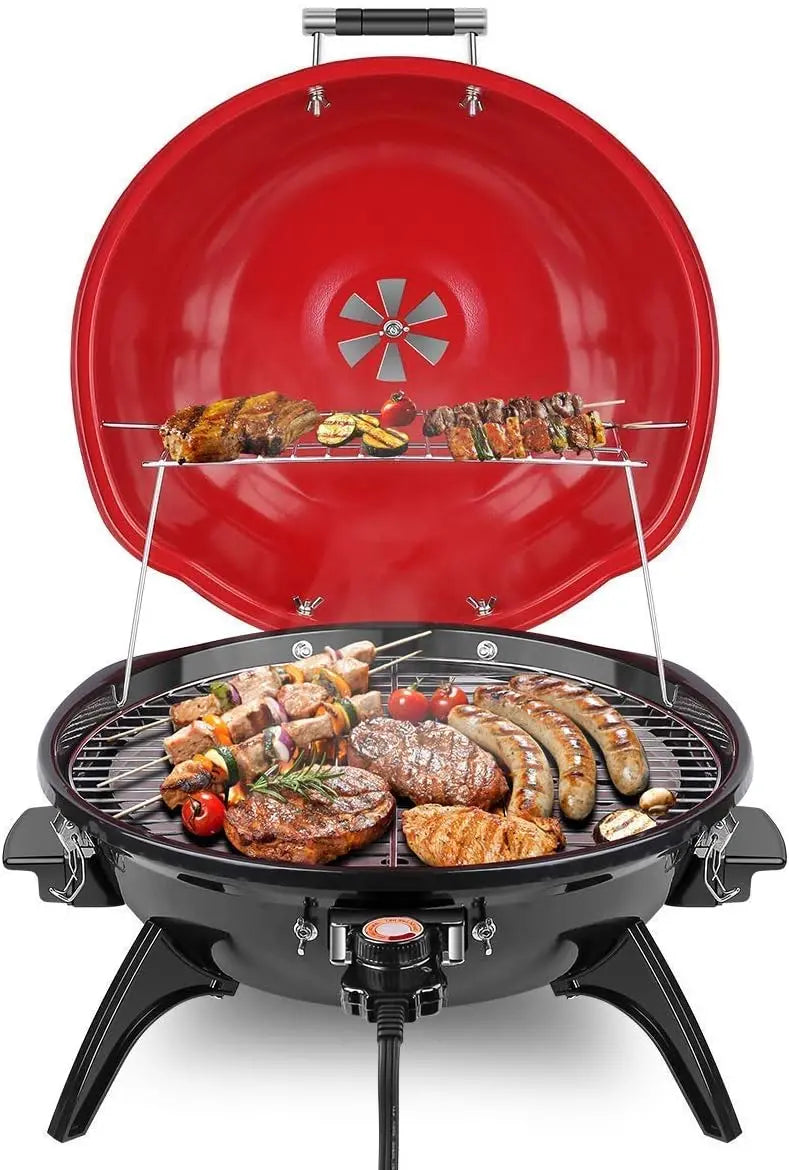 1600W Indoor/Outdoor Electric Barbecue Grill  Portable, Double-Layer Design, Detachable Grilling Surface (Black)
