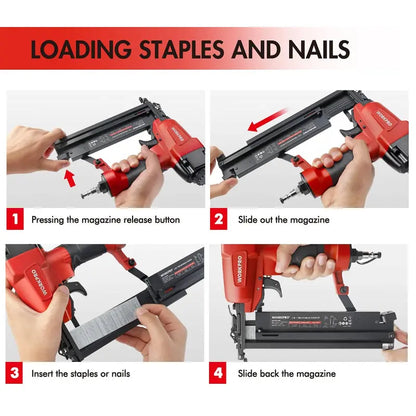 WORKPRO Dual-Function Pneumatic Brad Nailer  Includes 400 Brads & 300 Staples