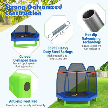 7-Foot ASTM-Certified Trampoline for Indoor & Outdoor Play