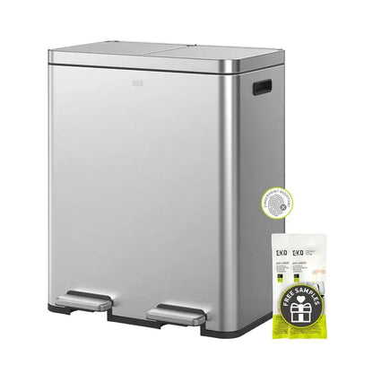 Dual 8-Gallon Stainless Steel Trash Can Set  Includes Recycling Bin, Foot Pedal, Slow-Close Lids & Fingerprint-Resistant Finish