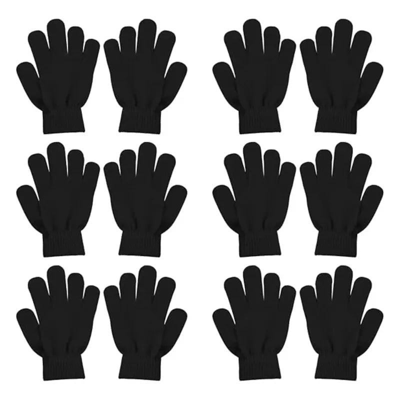 6-Pair Unisex Acrylic Knit Winter Gloves for Everyday Cold-Weather Wear
