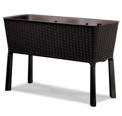 Dark Brown Wicker Raised Garden Planter with Integrated Water Level Indicator