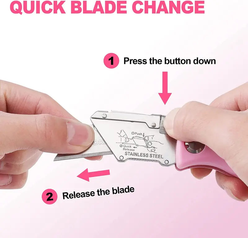 WORKPRO Pink Folding Utility Knife  Quick-Change Razor Blade Cutter with Pink Ribbon Design