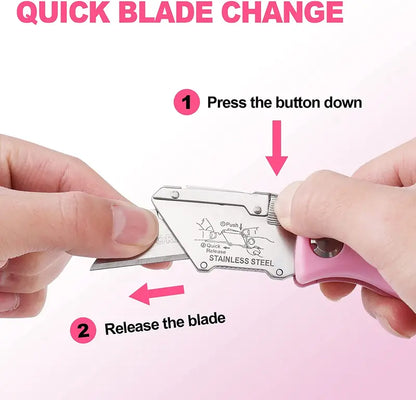 WORKPRO Pink Folding Utility Knife  Quick-Change Razor Blade Cutter with Pink Ribbon Design