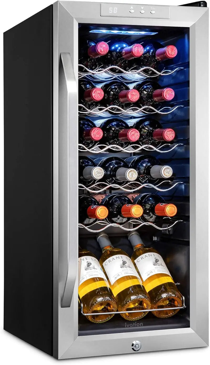 18-Bottle Compressor Wine Cooler  Freestanding Dual-Zone Refrigerator with Lock for Red, White & Sparkling Wines