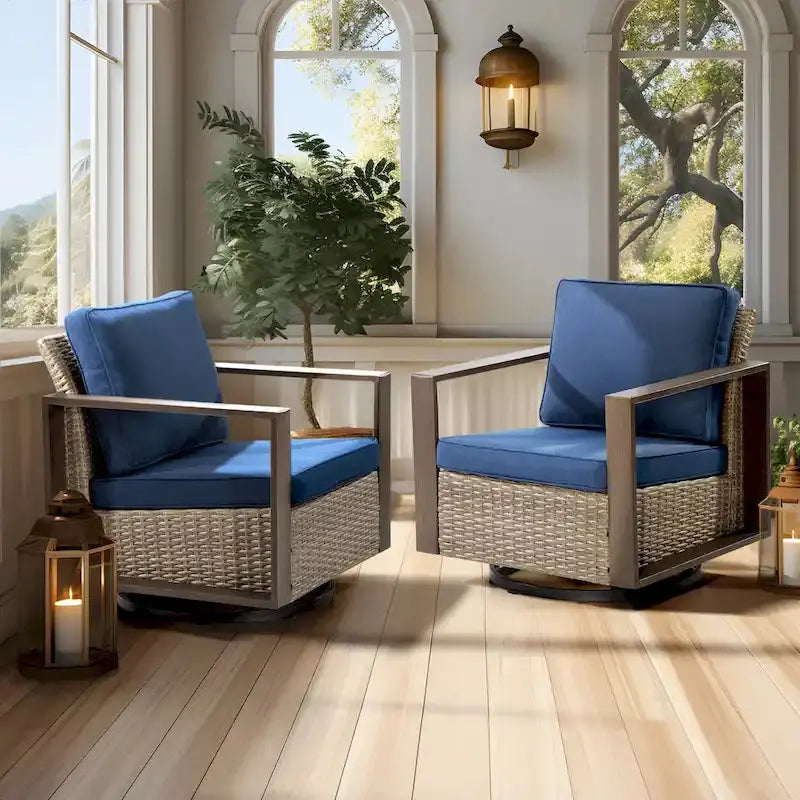 Cozywor Outdoor Wicker Rocking Chair Set  2-Piece Patio Seating with Cushions & Metal Frame
