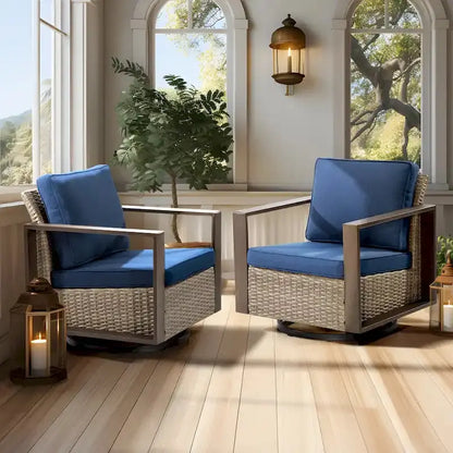 Cozywor Outdoor Wicker Rocking Chair Set  2-Piece Patio Seating with Cushions & Metal Frame
