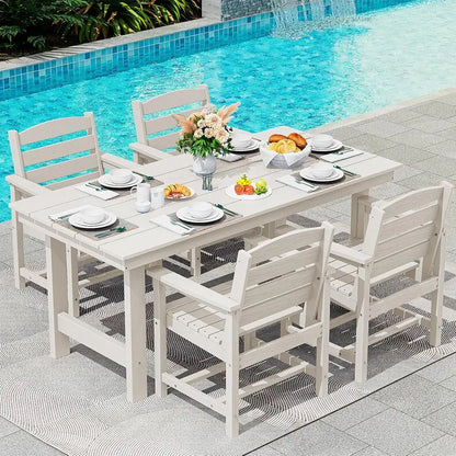 SERWALL 7-Piece Blue HDPE Outdoor Dining Set with Umbrella Hole and Stackable Chairs
