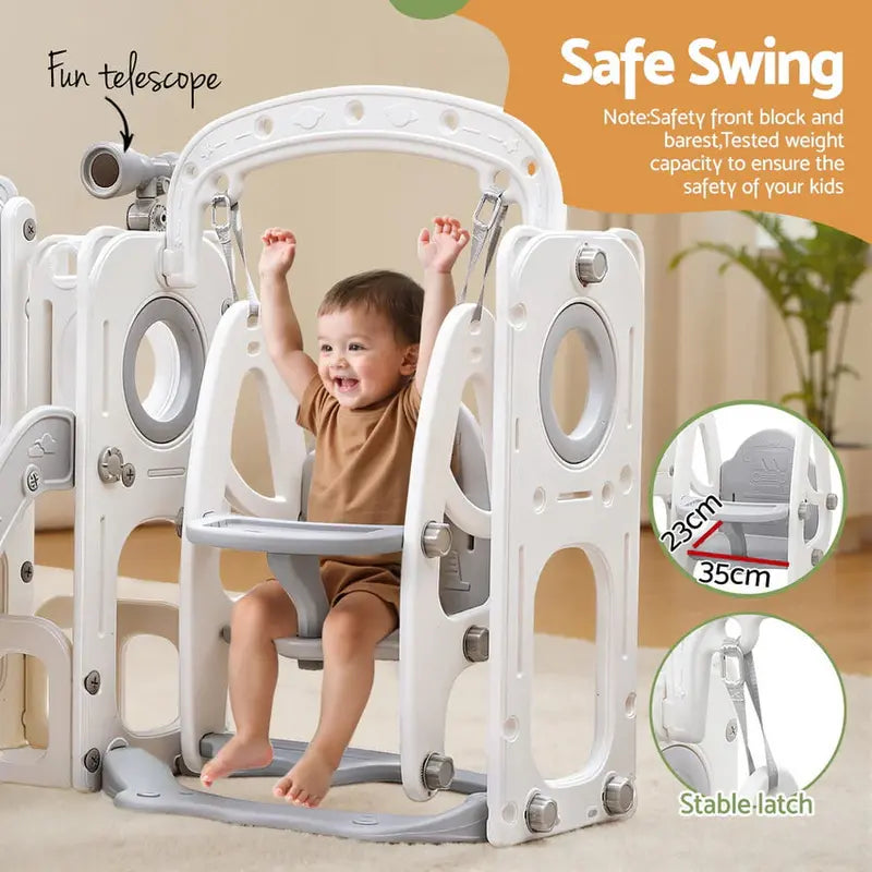 Keezi Multi-Sport Outdoor Play Set: Slide, Swing, Basketball Hoop, and Football Ring
