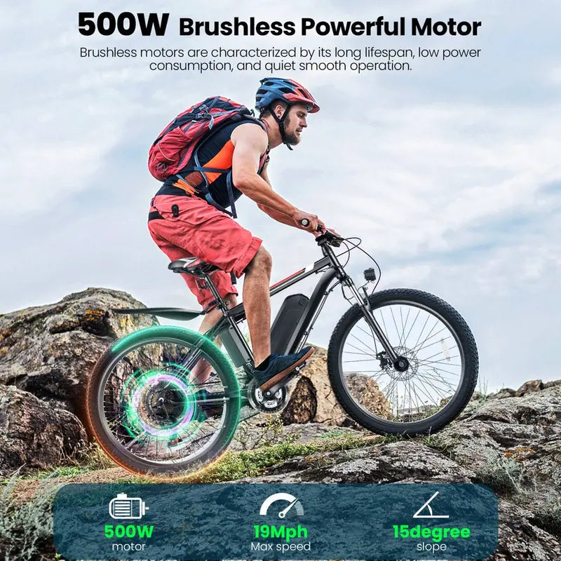 500W 26-Inch Adult Electric Bike with Cruise Control & LCD Display