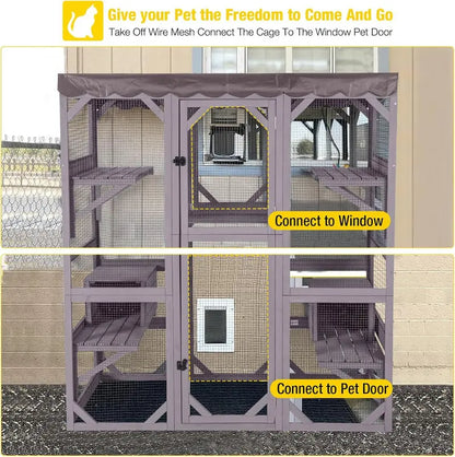 Large Walk-In Outdoor Catio Enclosure  Secure, Spacious Cat Run with Mesh Walls & Roof