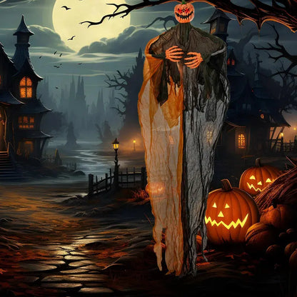 6 ft Hanging Ghost Pumpkin Man  Animated Halloween Decor with Red LED Eyes & Articulating Limbs
