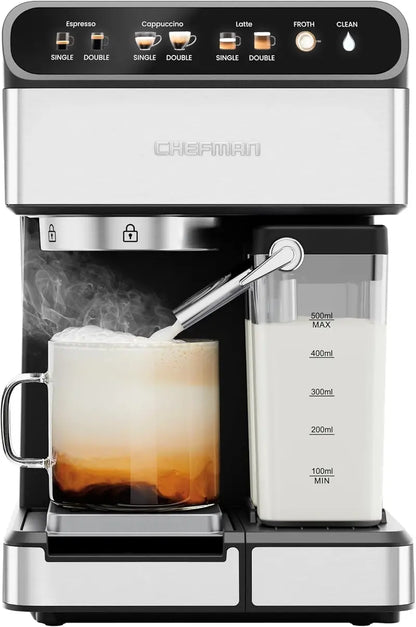 Chefman CaféMaster Pro Stainless Steel Espresso Machine with Dual-Shot Brewing and XL Water Tank