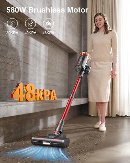 580W Cordless Stick Vacuum Cleaner  48KPA Suction, 65-Min Runtime, OLED Touchscreen & Anti-Tangle Brush for Pet Hair